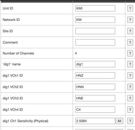 Configuración de canales del Obsidian con los nombres HNZ, HNN y HNE